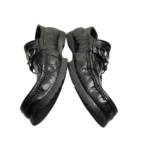 Gucci Black Crocodile Leather Loafers with Silver Detail, size 9 main image 12